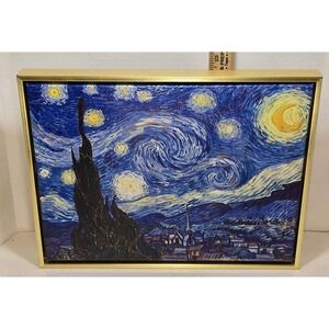 Starry Night Framed Wall Art Gold Frame 16x12 Van Gogh Style EUC 🎨🌙
